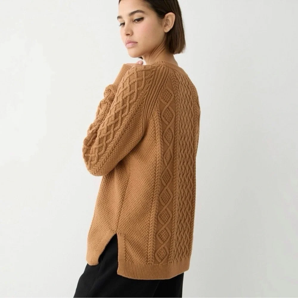 J. CREW Cable Knit‎ Sweater Cotton Fisherman Chunky Tan, Size Small